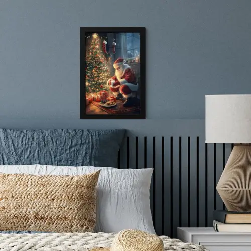 Kerstman - Haard - Donker fotolijst zwart zonder passe partout klein -sfeer3