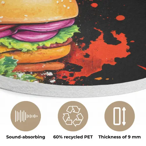 Fastfood - Graffiti - Hamburger - Eten - Modern Akoestische PET Vilt - Rond klein -closeup_NL