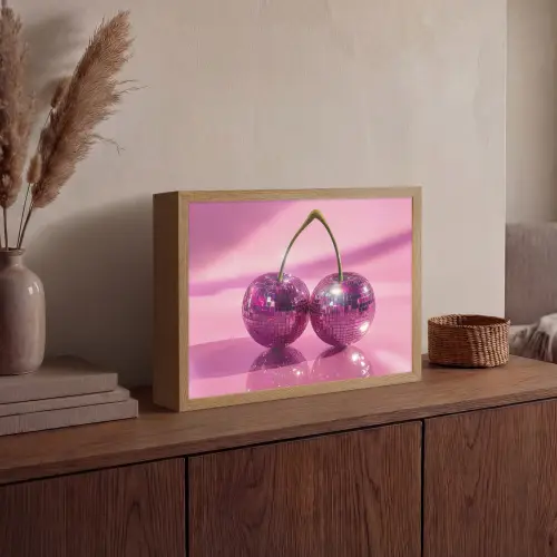 Glitter - Discobol - Roze - Kersen Light Box met batterij (Wandlamp) middel -sfeer2