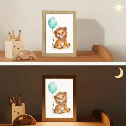 Leeuw - Baby dier - Blauwe ballon Light Box met kabel klein -sfeer3_kind