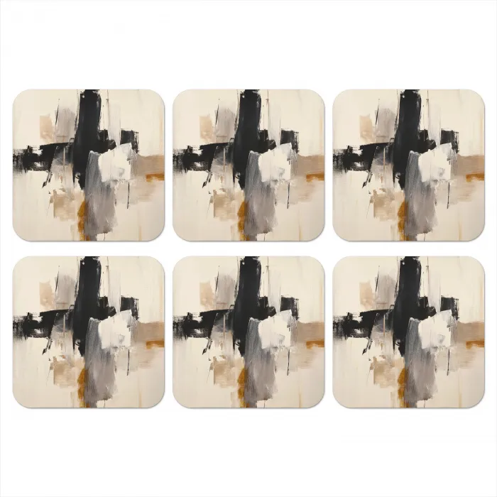 Penseelstreken - Ruw - Abstract - Beige onderzetter kurk middel -3d