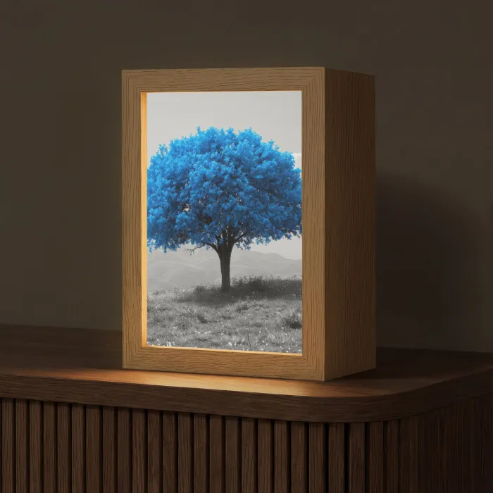 Boom - Natuur - Blauw - Zwart wit Light Box met kabel (Tafellamp) klein -z3d_website