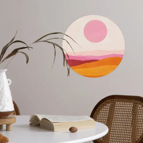 Heuvels - Oranje - Zon - Abstract Wandcirkel behangsticker klein -sfeer3