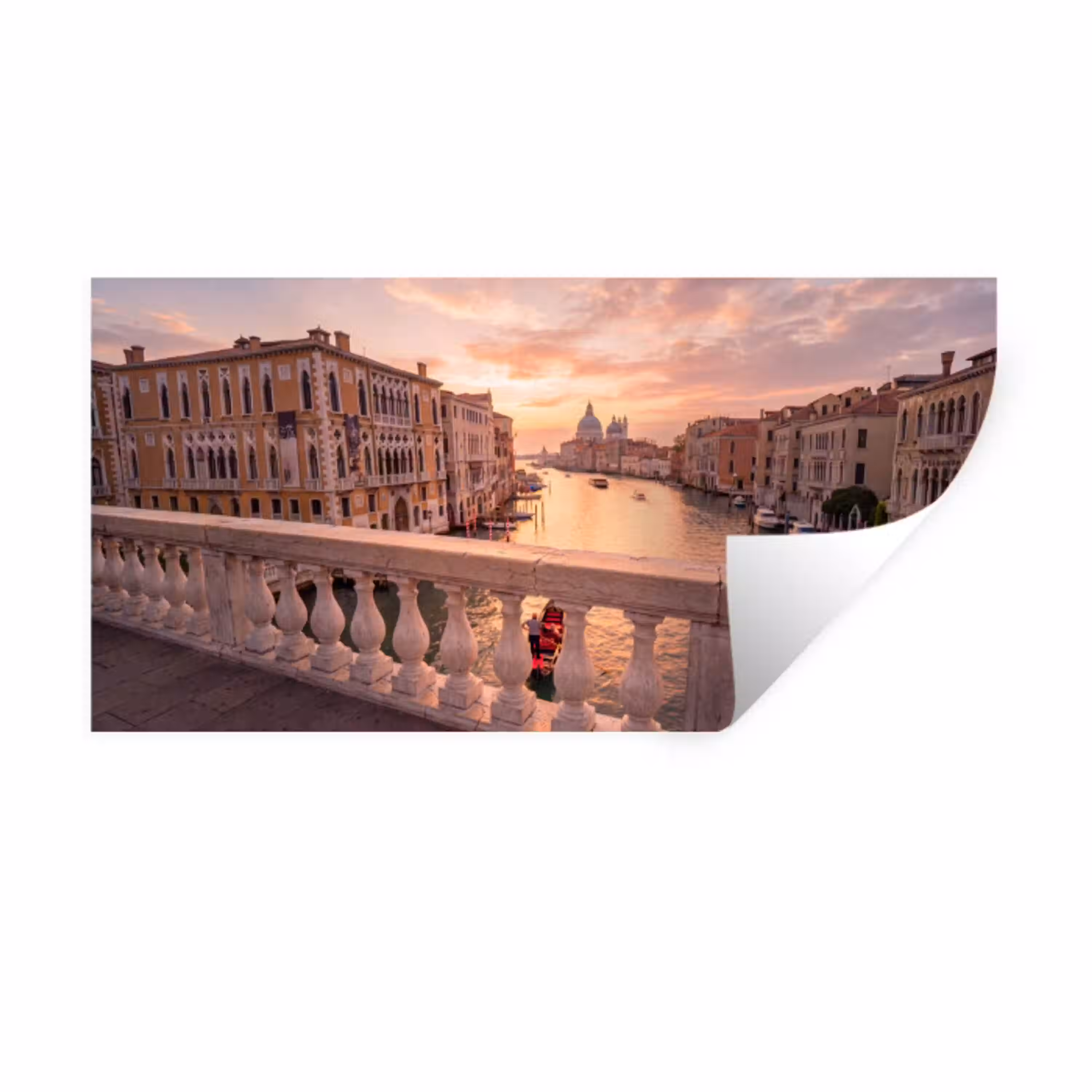 Stad - Venetië - Kanaal - Zonsopgang - Architectuur - Goud Muursticker klein -3d
