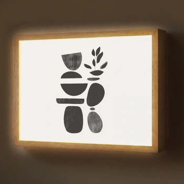 Japandi - Zwart - Abstract Light Box met batterij (Wandlamp) middel -z3d_website