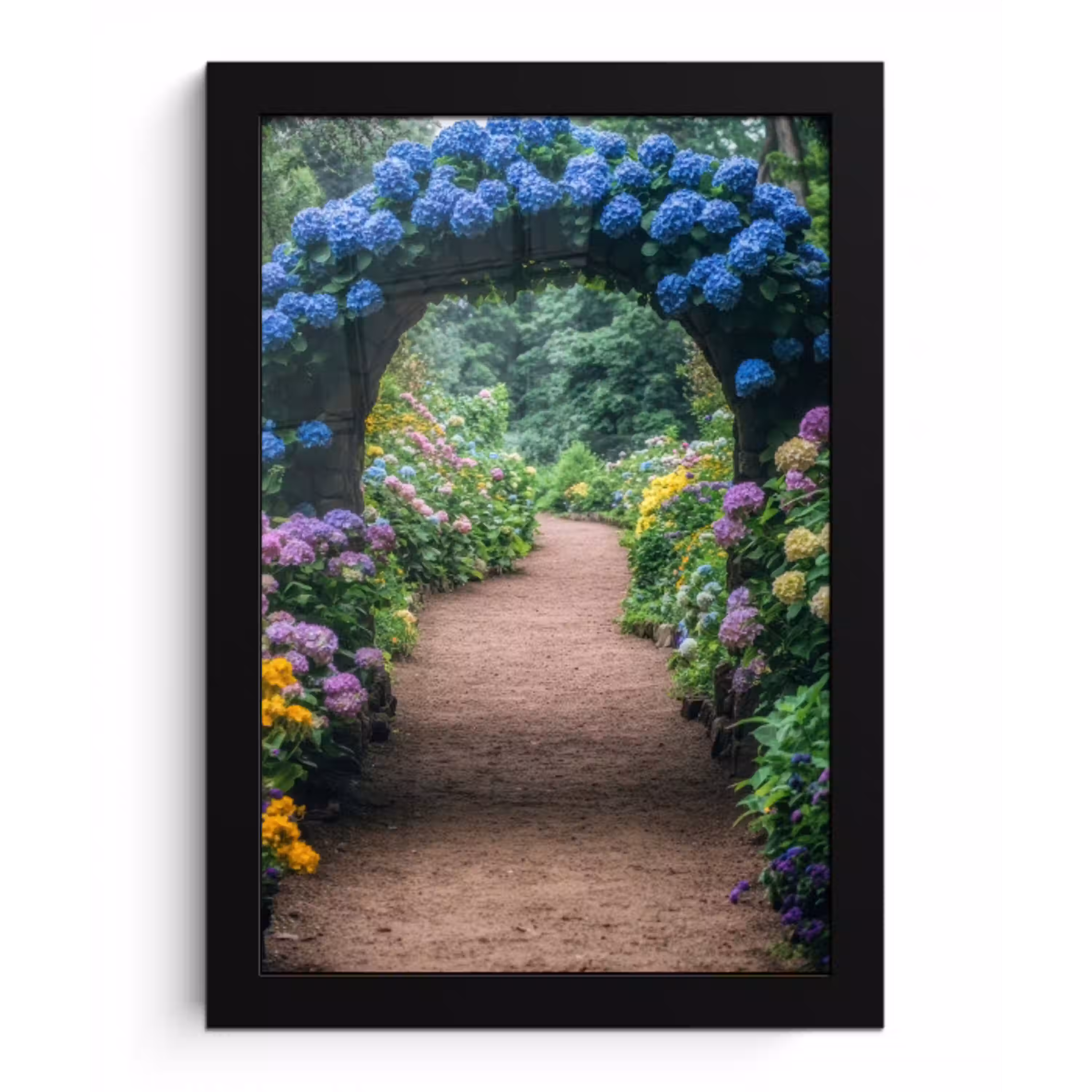 Doorkijk - Bloemen - Hortensia - Pad fotolijst zwart zonder passe partout klein -3d