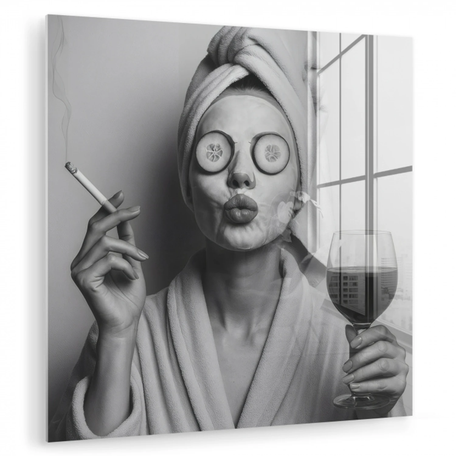 Vrouw - Masker - Wijn - Sigaret plexiglas 5mm klein -zzzproduct_nieuw