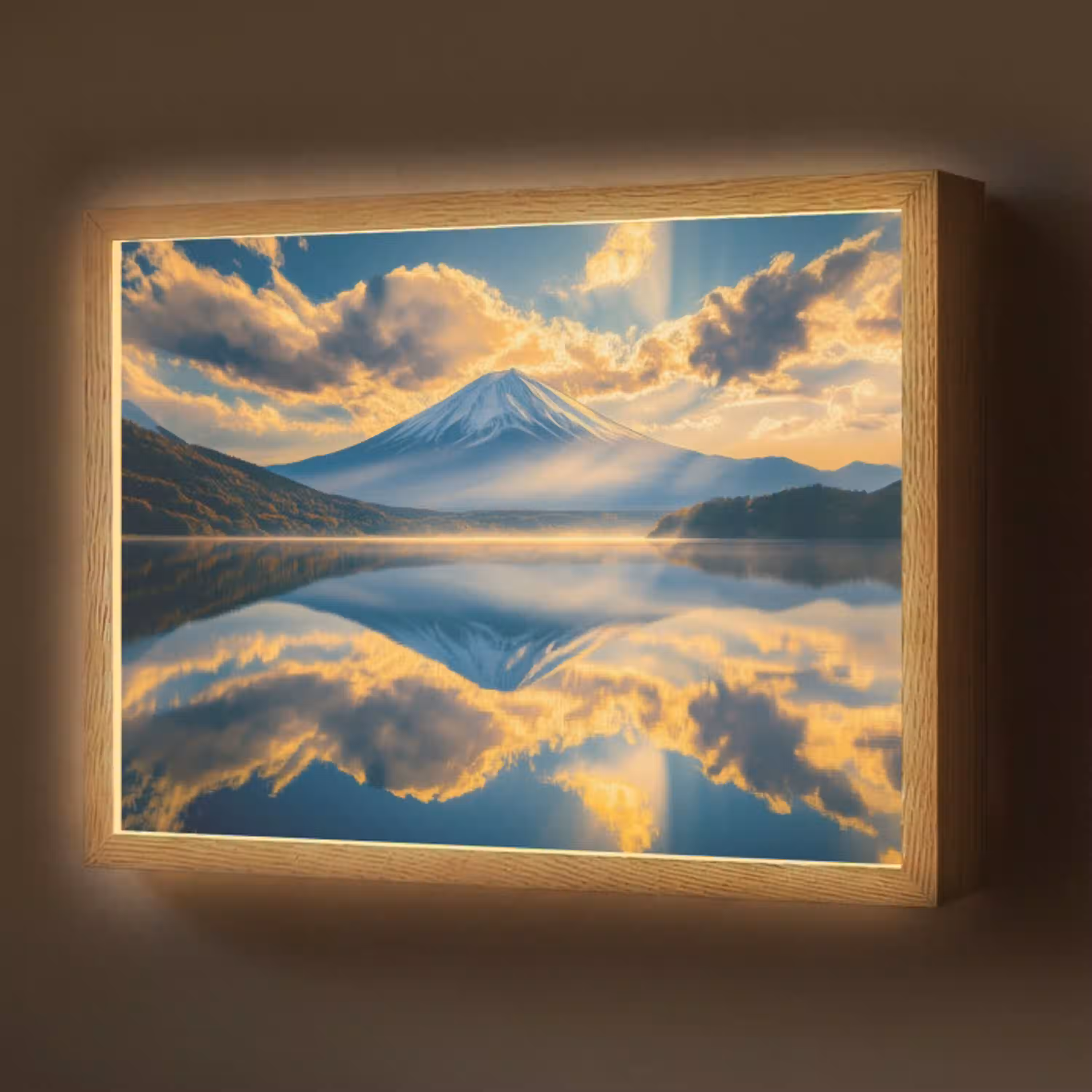 Berg - Rivier - Zonsondergang Light Box met batterij (Wandlamp) middel -z3d_website
