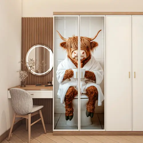 Schotse Hooglander - WC - Badjas - Modern - Dieren deurposter klein -sfeer3