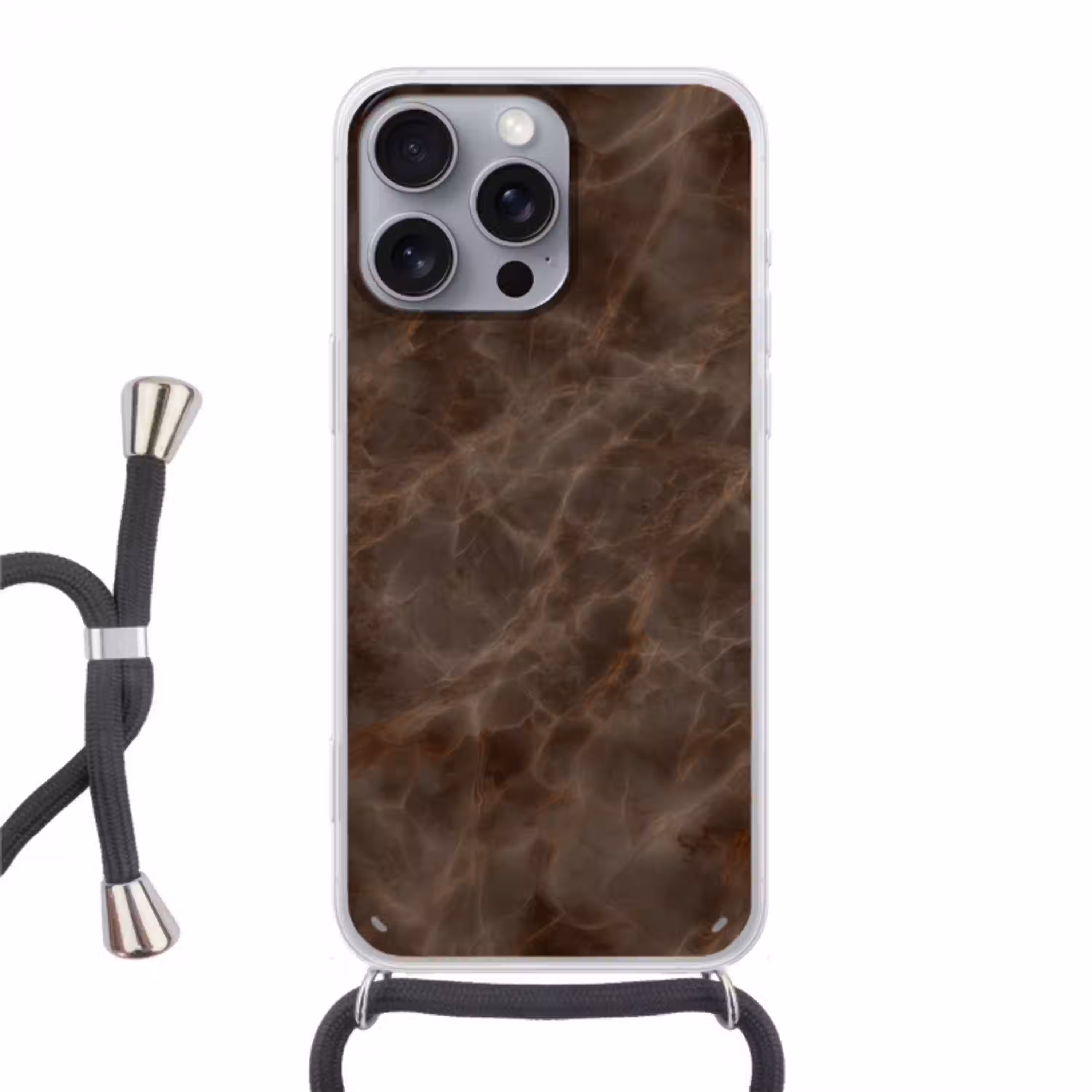 Bruin marmer - Organisch - Natuursteen Hoesje iPhone 16 Pro Max met koord klein -3d