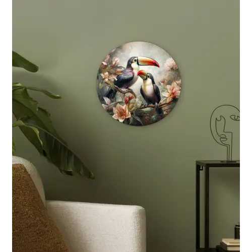 Toekan - Vogels - Bloemen - Jungle Wandcirkel kunststof plaat 5mm dik klein -sfeer3