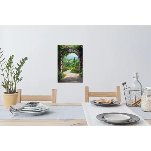 Doorkijk - Landschap - Bloemen - Pad - Uitzicht Muursticker klein -eettafel