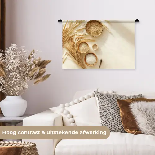 Granen - Hout - Kom - Beige Wandkleed katoen klein -sfeer1