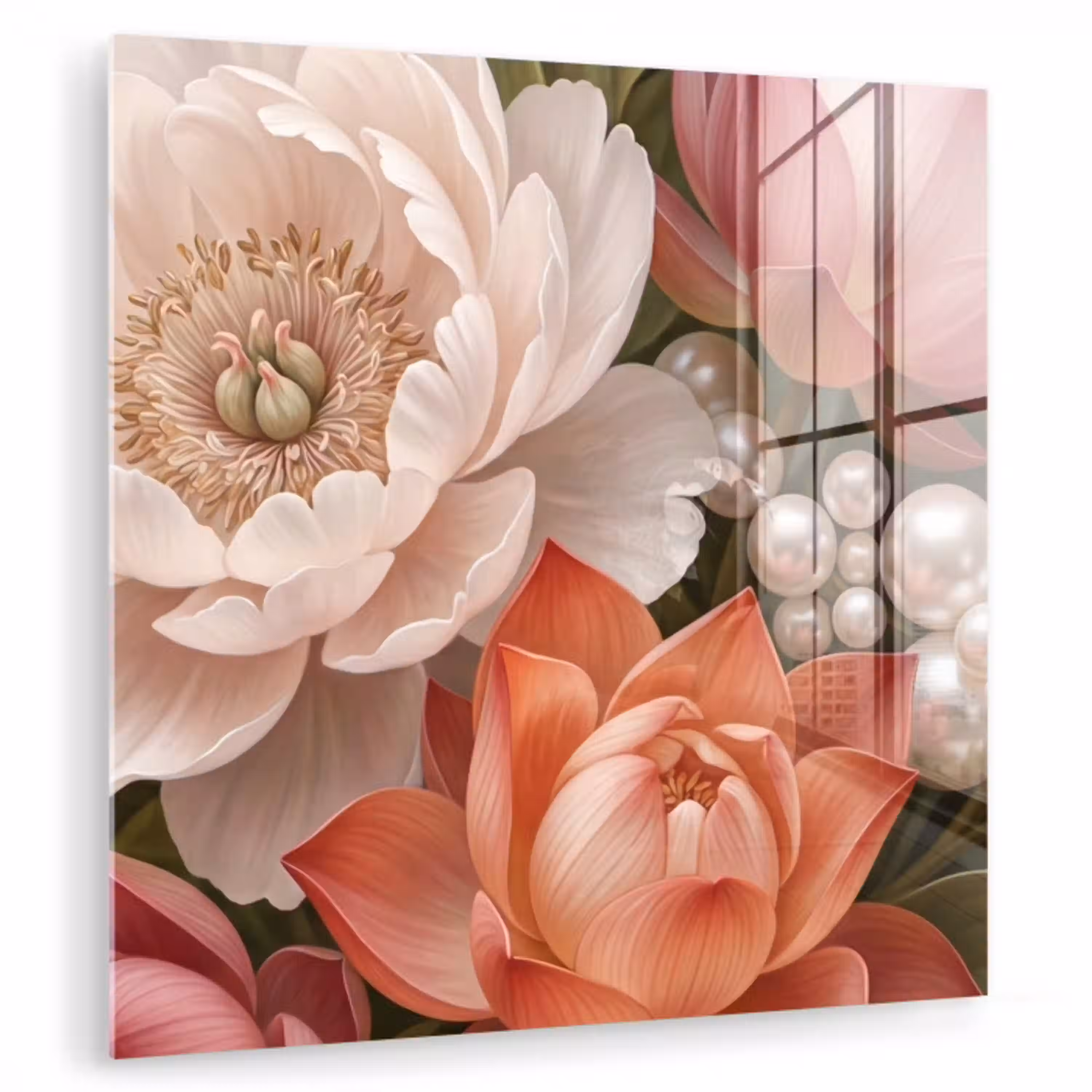 Bloemen - Parels - Elegant - Roze - Wit plexiglas 5mm klein -zzzproduct_nieuw