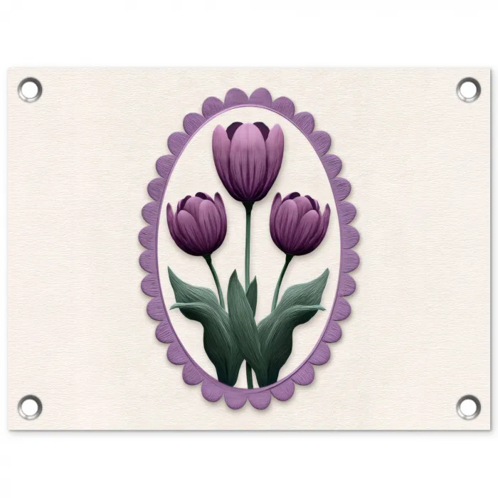 Tulpen - Paars - Lijst - Bladeren tuinposter los doek klein -3d