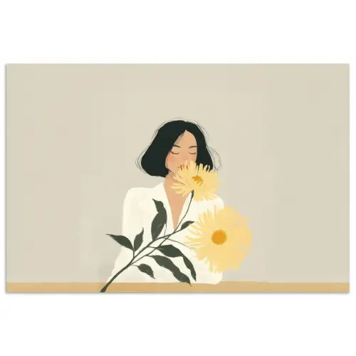 Vrouw - Bloem - Geel - Minimalistisch poster papier klein -3d