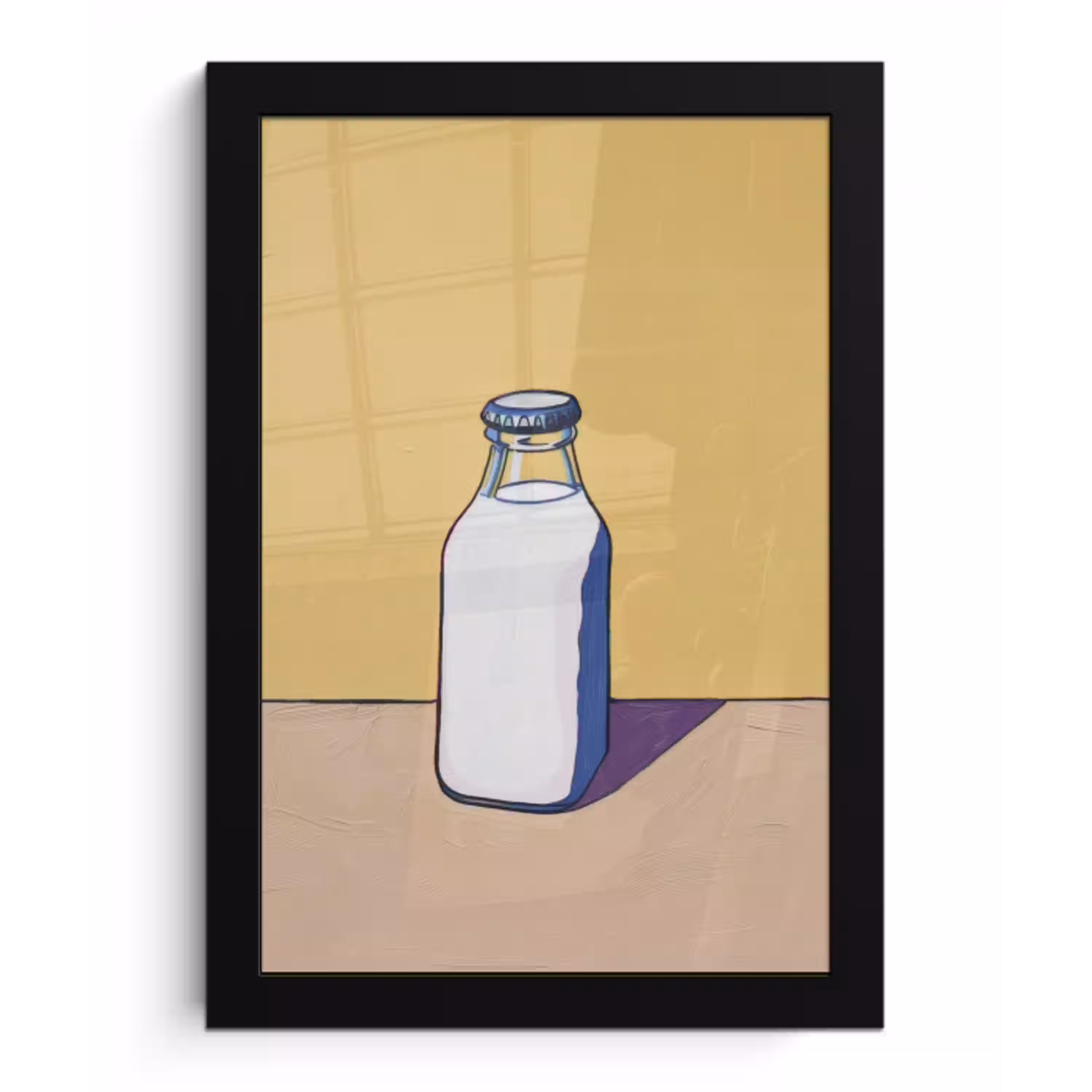 Glazen - Fles - Illustratie - Melk fotolijst zwart zonder passe partout klein -3d