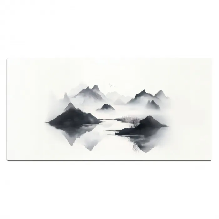 Bergen - Mistig - Water - Wit Muismat XXL klein -3d_leeg