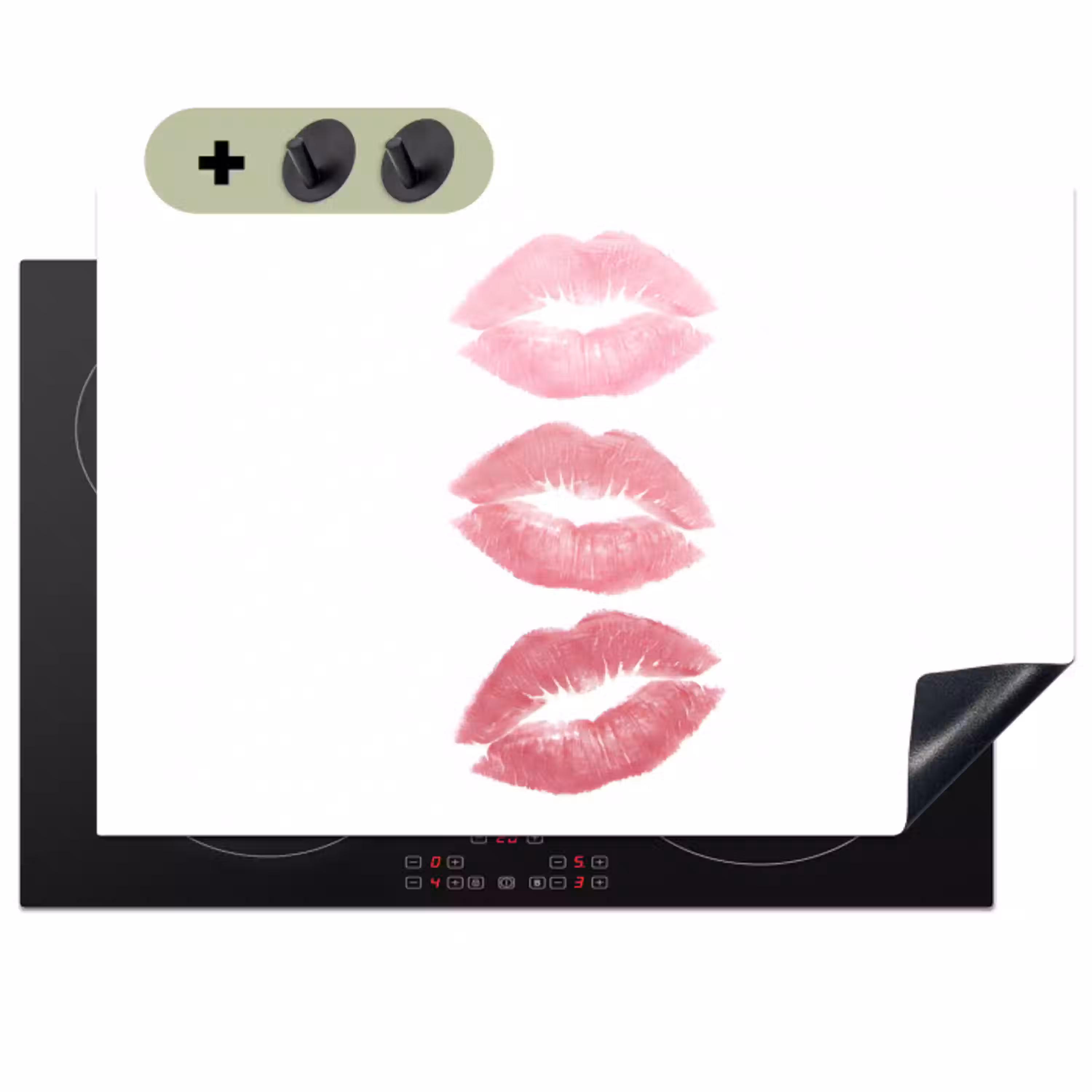 Lippen - Kusafdruk - Roze - Modern - Abstract Inductie beschemer met haakjes klein -3d