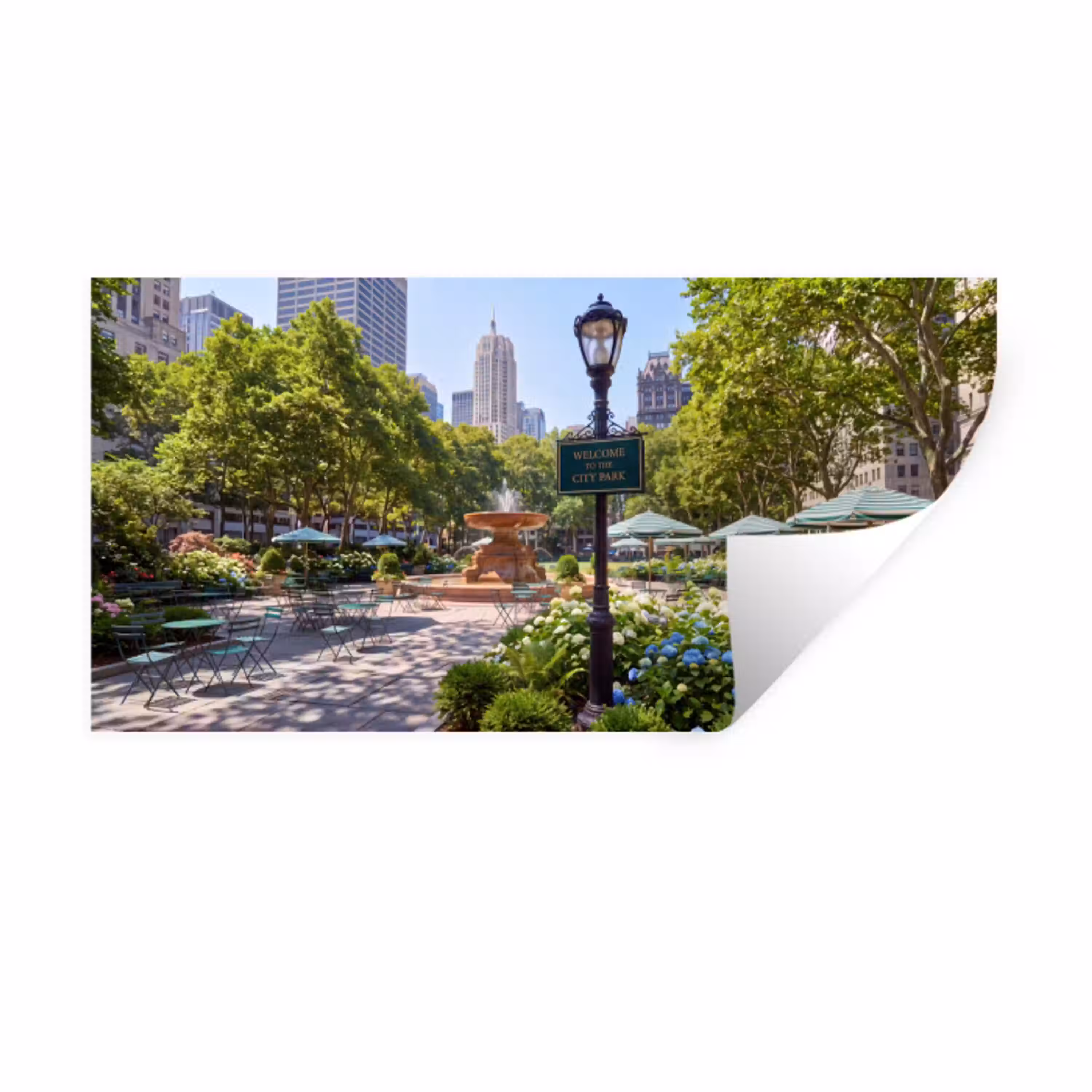 Park - Fontein - Stad - Natuur Muursticker klein -3d