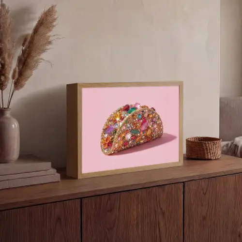 Taco - Kleurrijk - Edelstenen - Goud Light Box met batterij (Wandlamp) middel -sfeer2