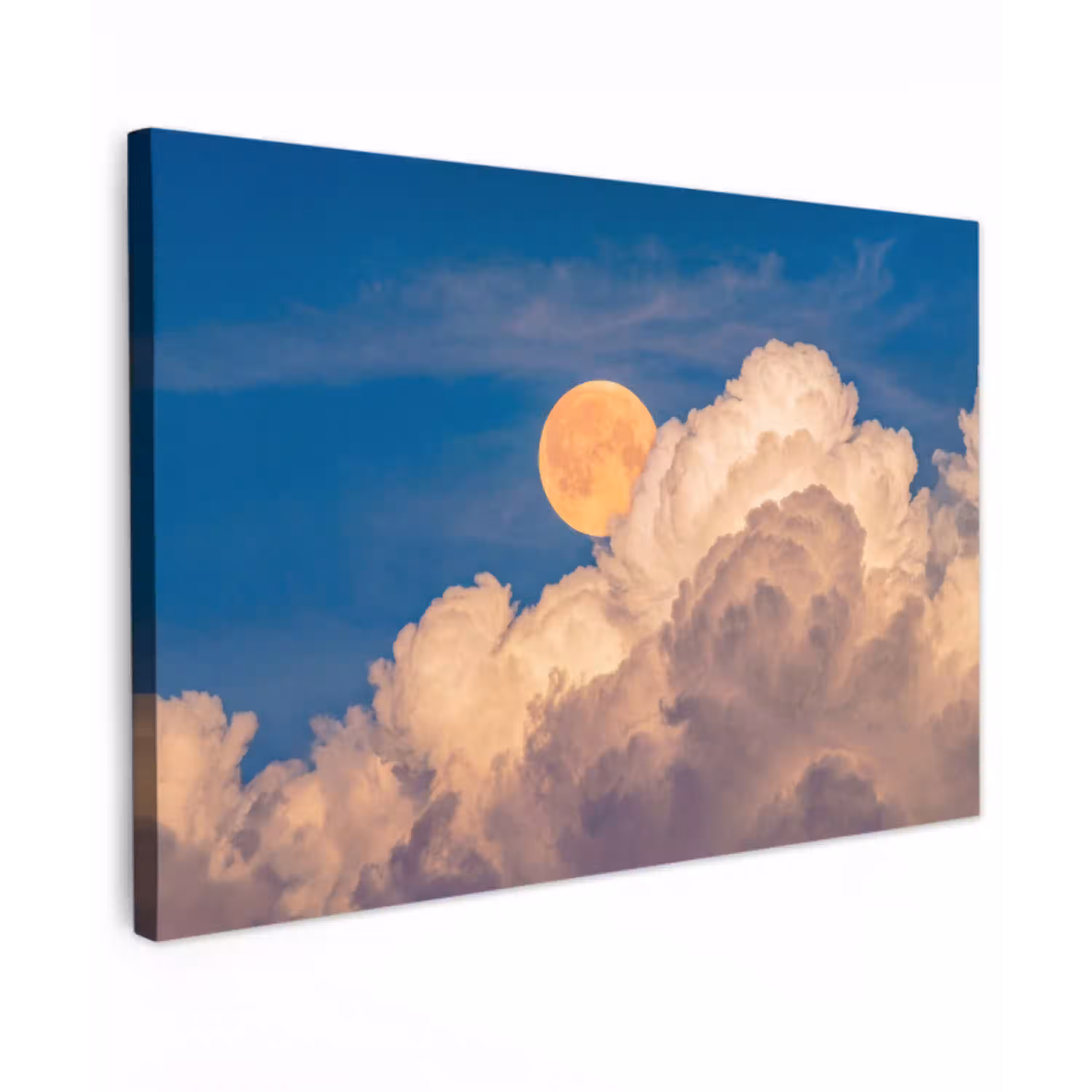 Maan - Wolken - Natuur - Oranje Tuinposter op houten frame 2 cm dik klein -3d