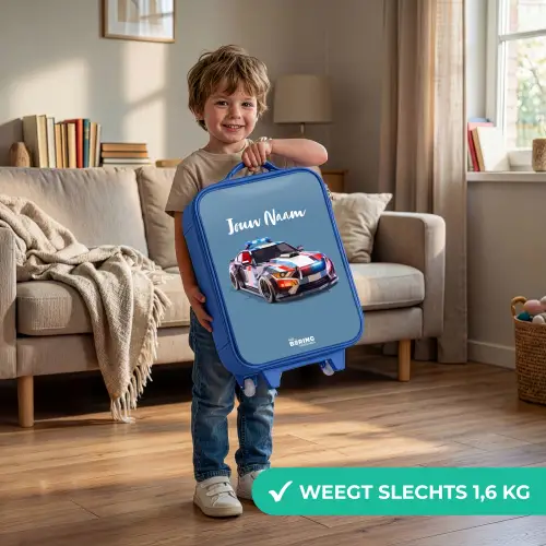 Pijlsnelle politieauto Kinderkoffer - Blauw klein -sfeer2_NL