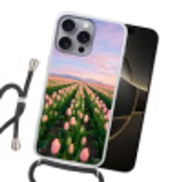 Tulpen - Landschap - Roze Hoesje iPhone 16 Pro Max met koord klein -sfeer1