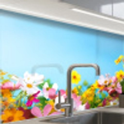 Bloemen - Kleurrijk - Blauw - Natuur keuken achterwand 2 middel -zzzz3d_schuin