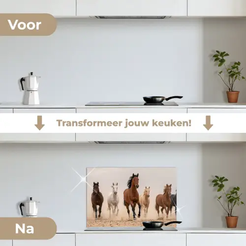 Kudde paarden - Stofwolk - Bruin - Zwart keuken achterwand spatscherm klein -voor_na_NL