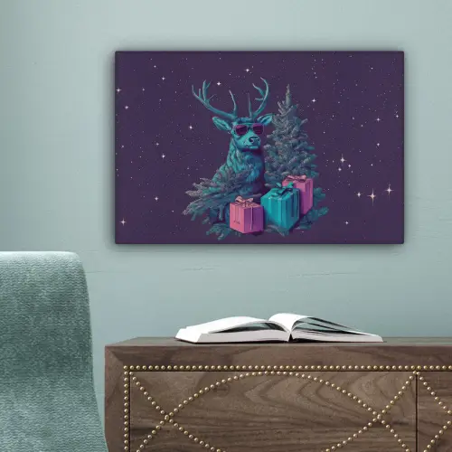 Rendier - Zonnebril - Neon - Kerstboom canvas 2cm klein -sfeer4