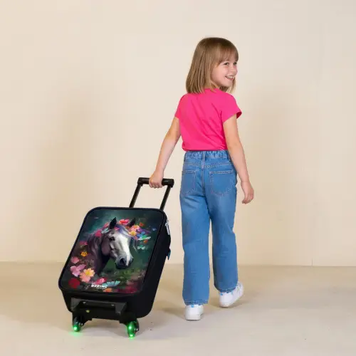 Paard in kleurrijke bloemen Kinderkoffer - Zwart klein -sfeer1