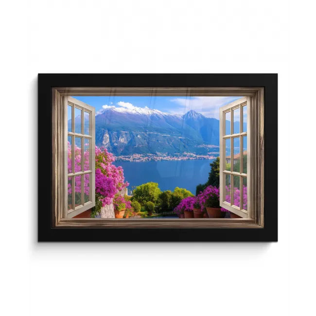 Doorkijk - Berg - Landschap - Uitzicht - Meer fotolijst zwart zonder passe partout klein -3d