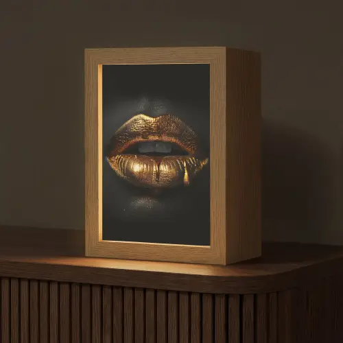 Lippen - Goud - Abstract - Zwart - Aesthetic Light Box met kabel (Tafellamp) klein -z3d_website