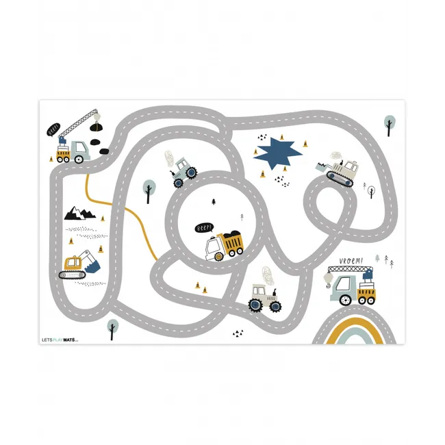 Bouwplaats - Graafmachine  - Auto - Regenboog - Design Speelmat klein -3d