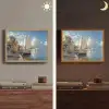 Zeilschip - Huizen - Kade - Zee Light Box met batterij (Wandlamp) middel -sfeer3