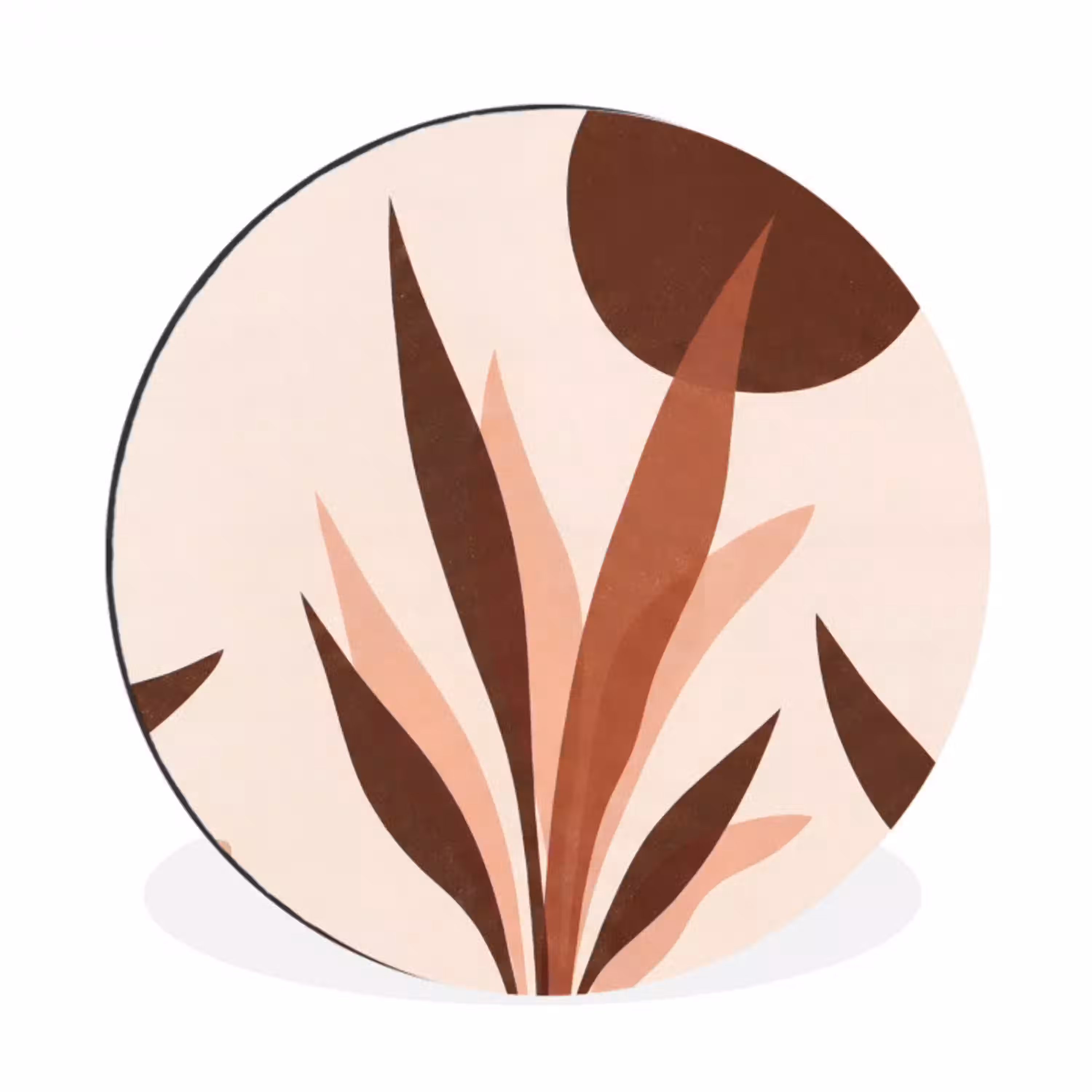 Planten - Abstract - Natuur - Bruin Wandcirkel aluminium klein -3d
