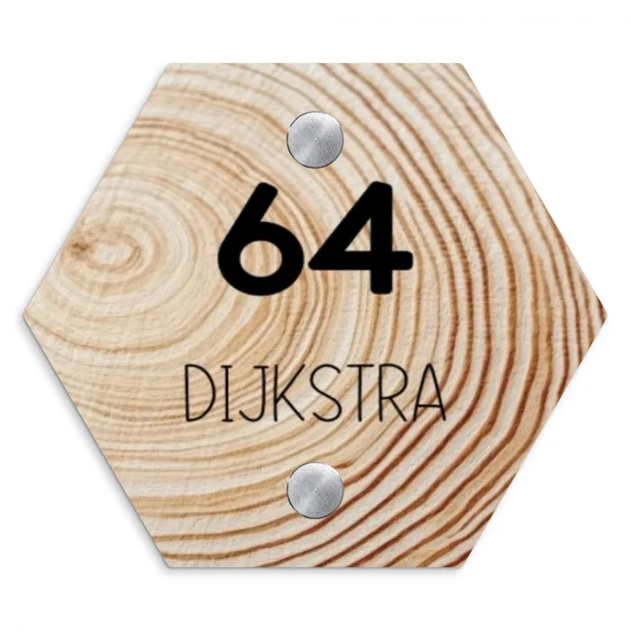 Houten nerf - Modern Naambord Hexagon klein -3d