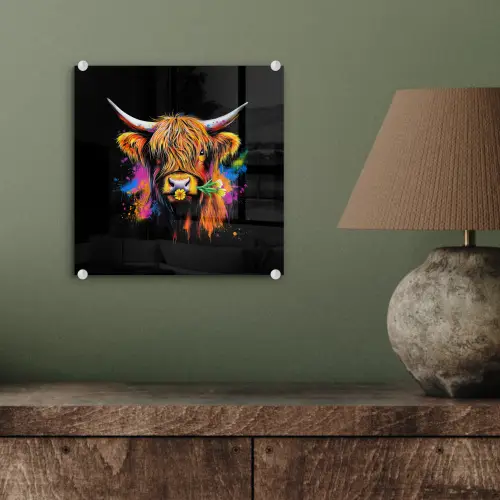 Schotse Hooglander - Graffiti - Kleurrijk - Bloem - Dieren plexiglas 5mm klein -sfeer3