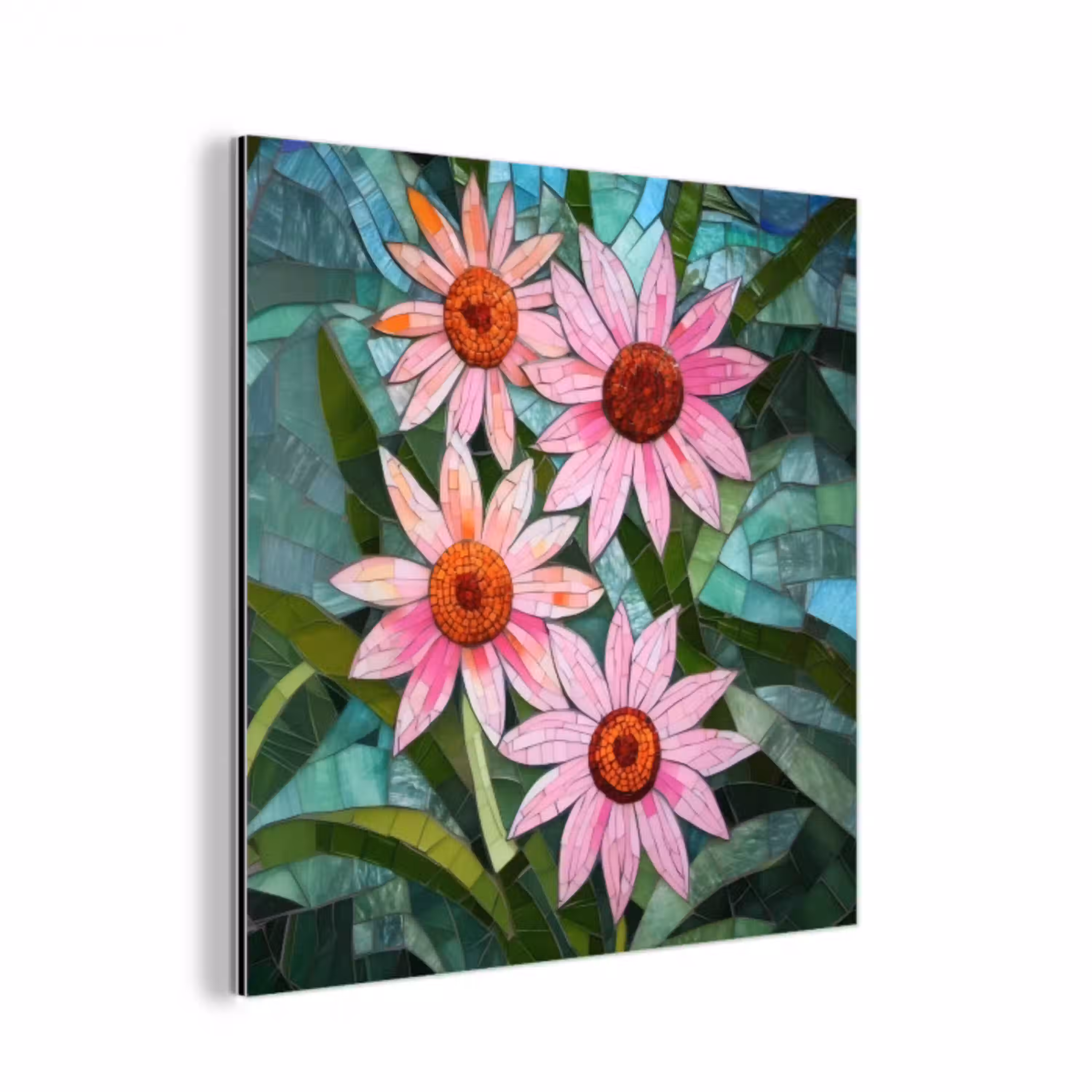 Bloemen - Roze - Glasmozaïek aluminium wit klein -3d