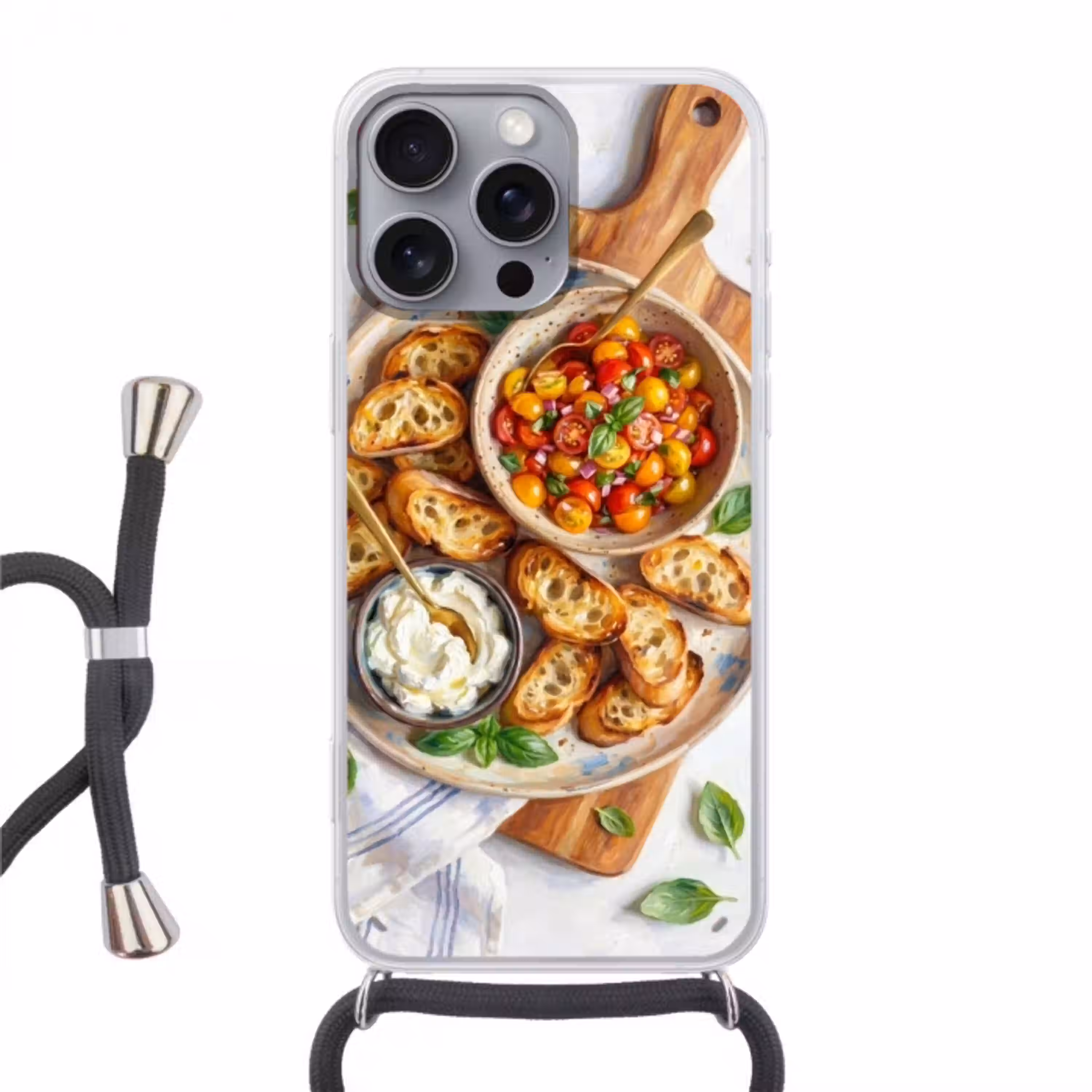 Eten - Tomaat - Brood - Kleurrijk - Keuken Hoesje iPhone 16 Pro Max met koord klein -3d