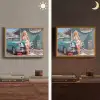 Auto - Vrouw - Groen Light Box met batterij (Wandlamp) middel -sfeer3