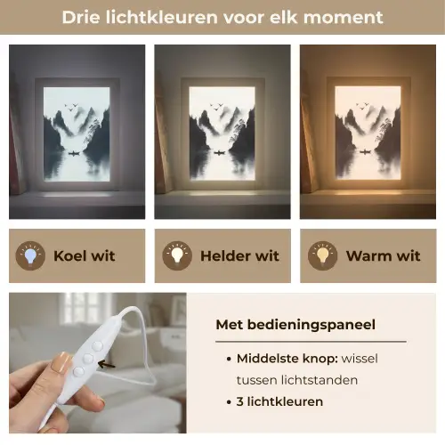Roeiboot - Mistig - Bergen - Vogels Light Box met kabel (Tafellamp) klein -USP_lichtkleurNL