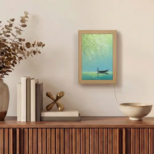 Bootje - Water - Bladeren - Bloesems Light Box met kabel (Tafellamp) klein -sfeer2
