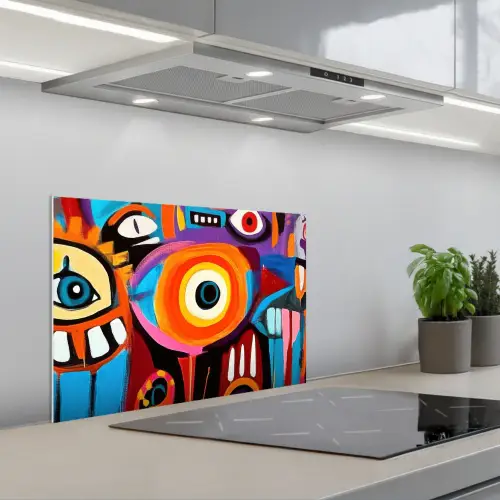 Abstract - Gezicht - Kleurrijk keuken achterwand spatscherm klein -3d_schuin