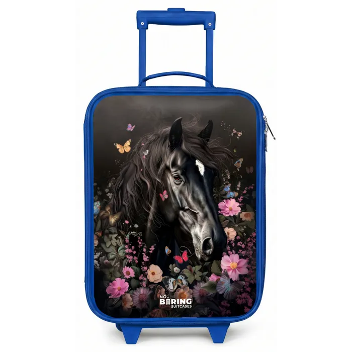 Zwart paard in bloei Kinderkoffer - Blauw klein -zz3dotto