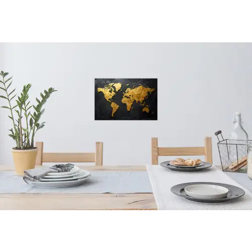 Wereldkaart - Goud - Steen Muursticker klein -eettafel