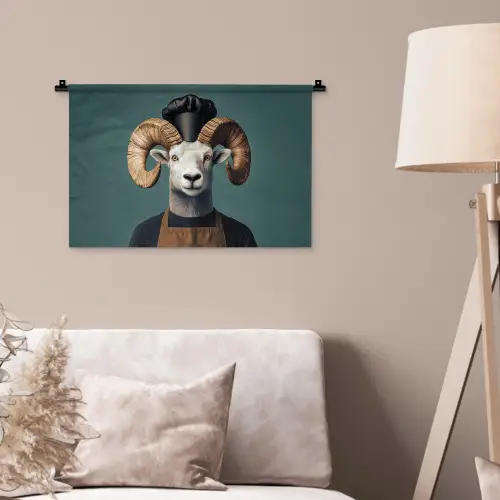 Geit - Hoorns - Kokskleding Wandkleed katoen klein -sfeer4