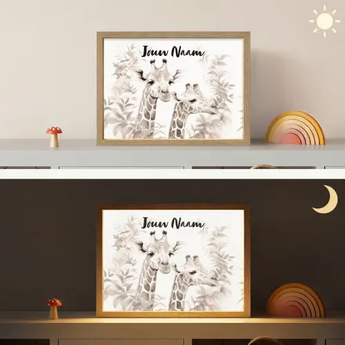 Giraffe - Bladeren - Bruin - Jungle - Kind Light Box met batterij (Wandlamp kind) middel -sfeer3_kind