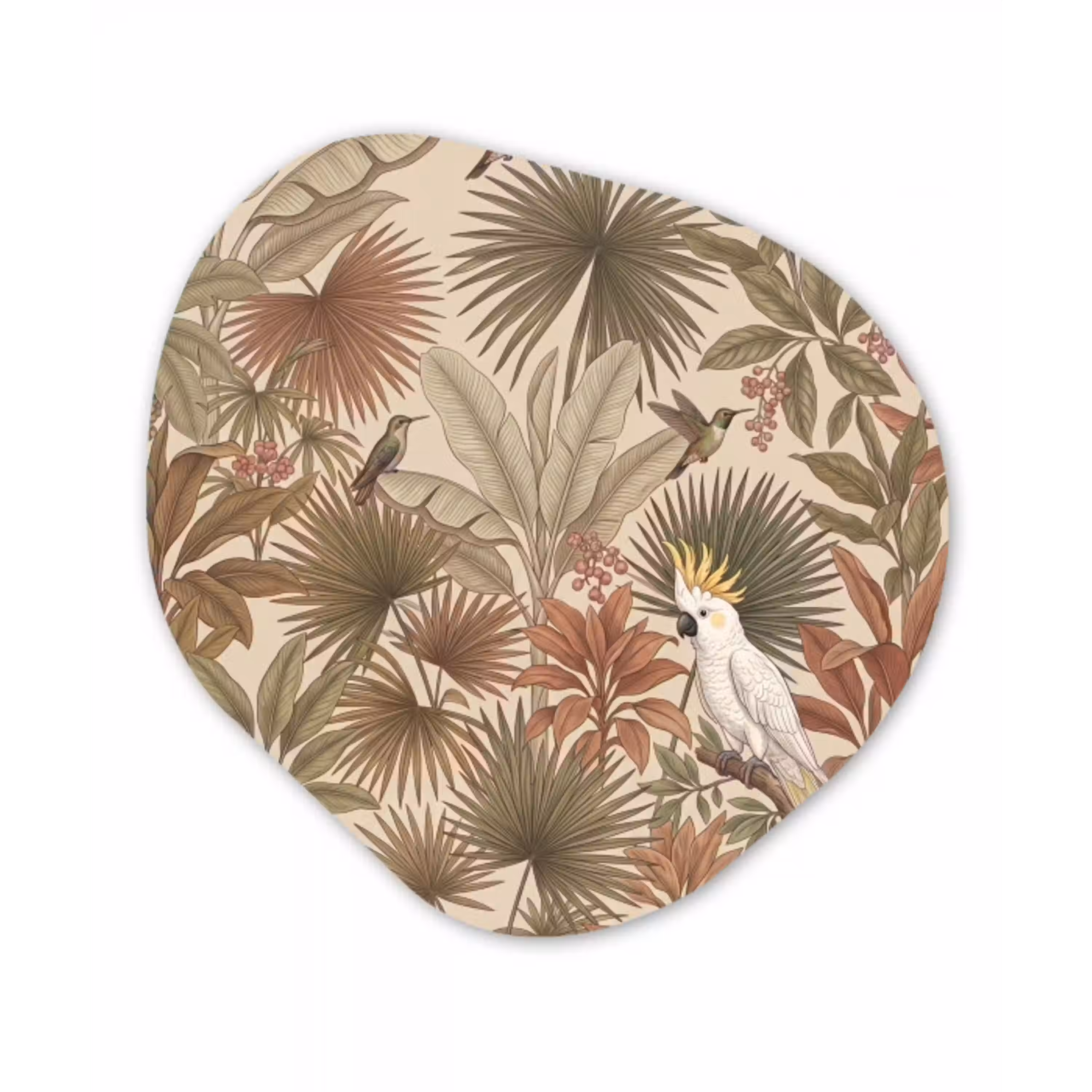 Tropisch - Vogels - Beige Wandcirkel Organisch Aluminium middel -3d
